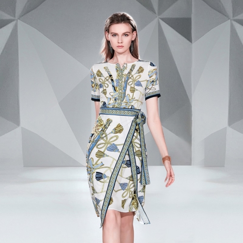 

Temperament Print Waist Lace-up Dress(Color:As Show Size:S)