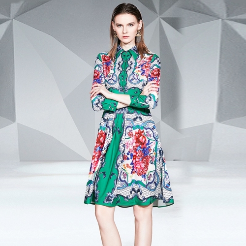 

Mid-length Avocado Shirt Temperament Dress (Color:Green Size:L)