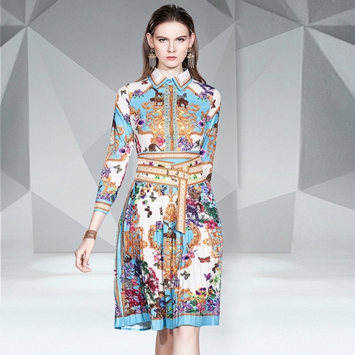 

Lapel Pleated Slim Print Dress (Color:As Show Size:L)