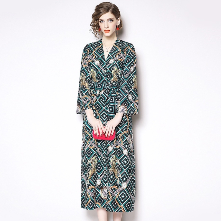 

Vintage Print Loose Temperament Cardigan Dress (Color:As Show Size:L)