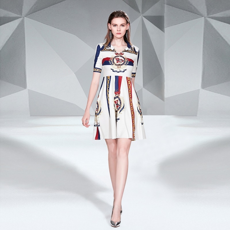 

Mid-length Printed Temperament Slim Dress (Color:As Show Size:XL)