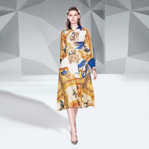 

Fashion Slimming Waist Print Dress (Color:Yellow Size:XL)