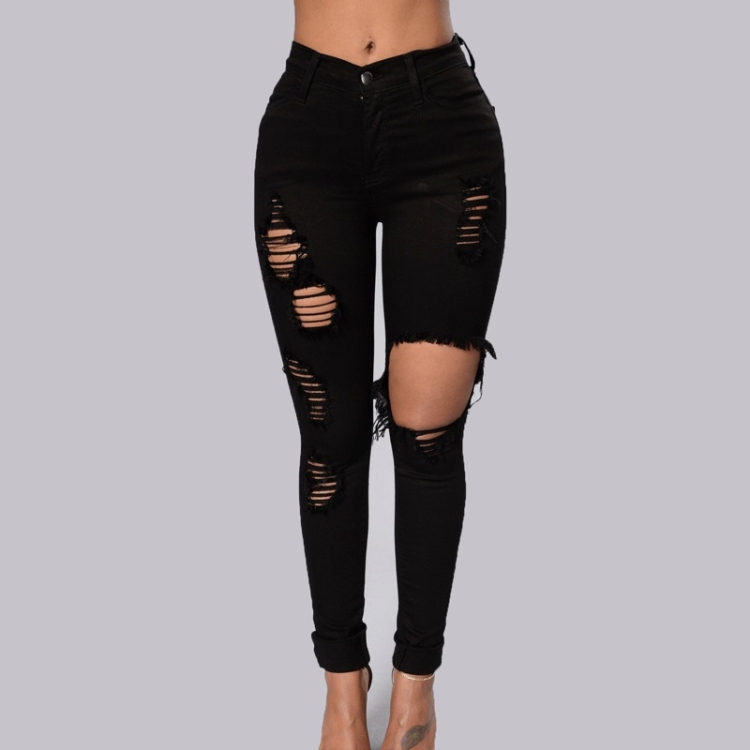 

High Waist and High Elastic Denim Pants (Color:Black Size:S)