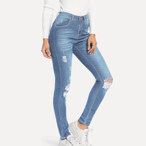 

Summer Ripped Jeans (Color:Baby Blue Size:S)