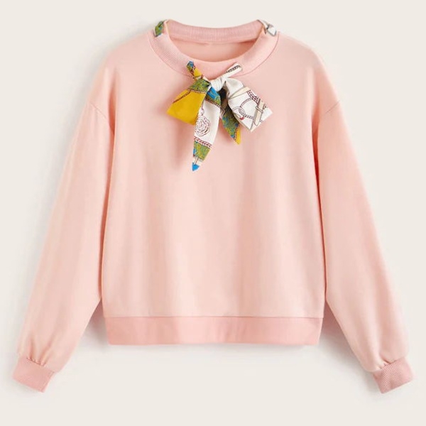 

Bow Tie Loose Casual Sweatshirt (Pink_S)