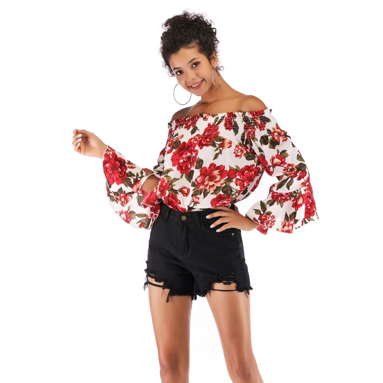 

Trumpet Long-sleeved Printed Chiffon Long Sleeves (Red_M)