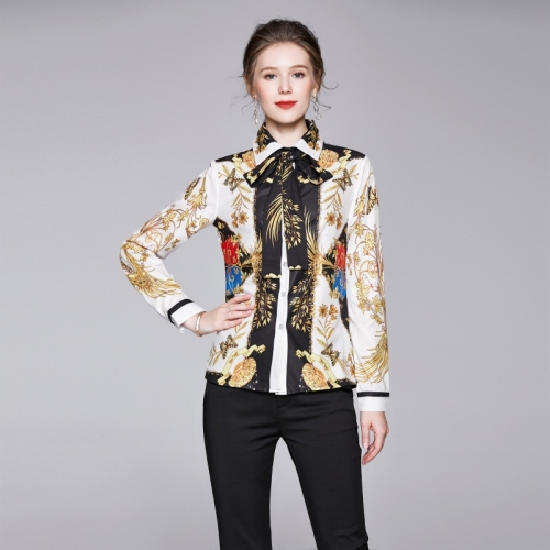 

Women Collar Print Slim Shirt (Color:As Show Size:M)