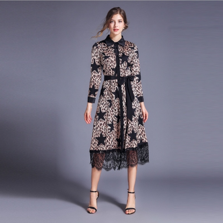 

Leopard Pentagram Slim Lace Panel Dress (As Show_M)