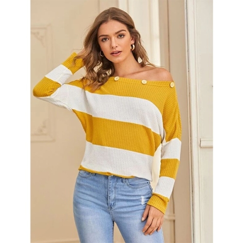 

Loose-neck Pullover Knitted Top (Color:Yellow Size:S)