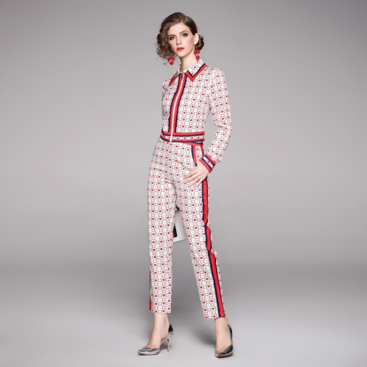 

Women Love Zip Blouse + Casual Pants Set (Color:Red Size:M)