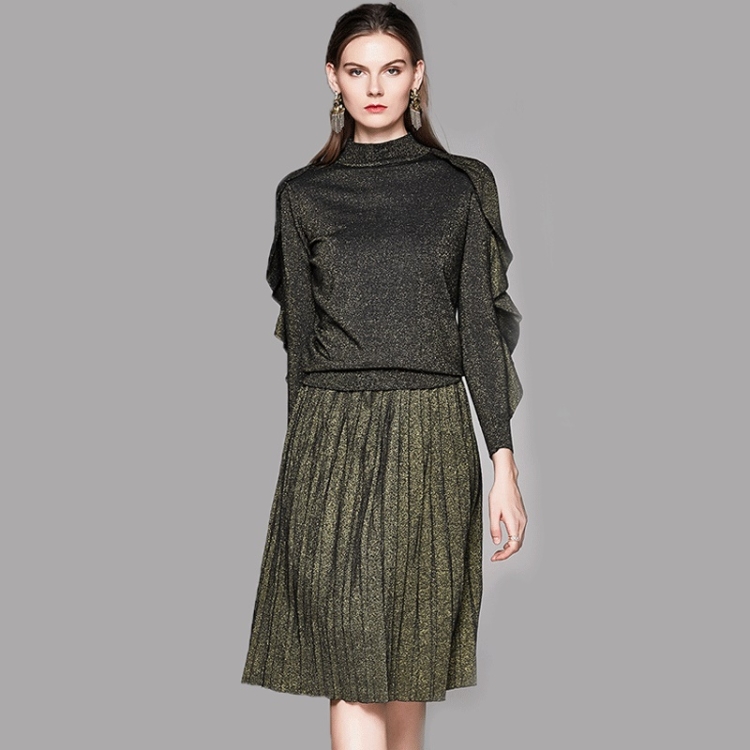 

Half-length Wool Mid-length Knitted Skirt Suit(Color:Army Green Size:One Size)