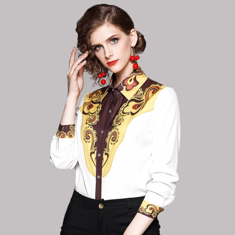 

Lapel Fashion Retro Printed Shirt (Color:As Show Size:M)