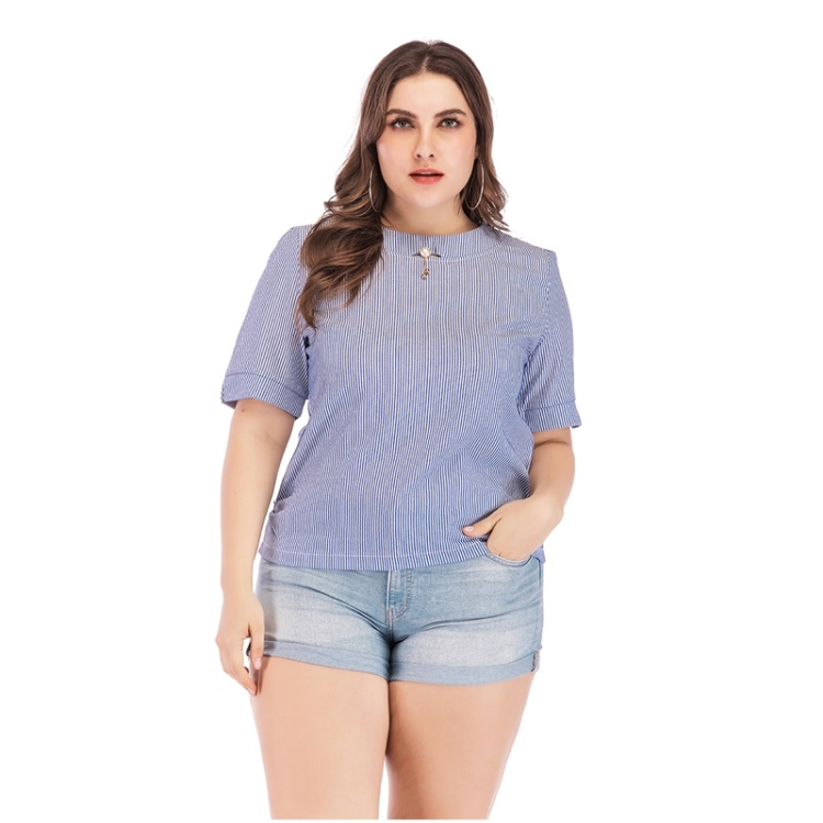 

Round Neck Striped Short Sleeve T-Shirt (Color:Blue Size:S)