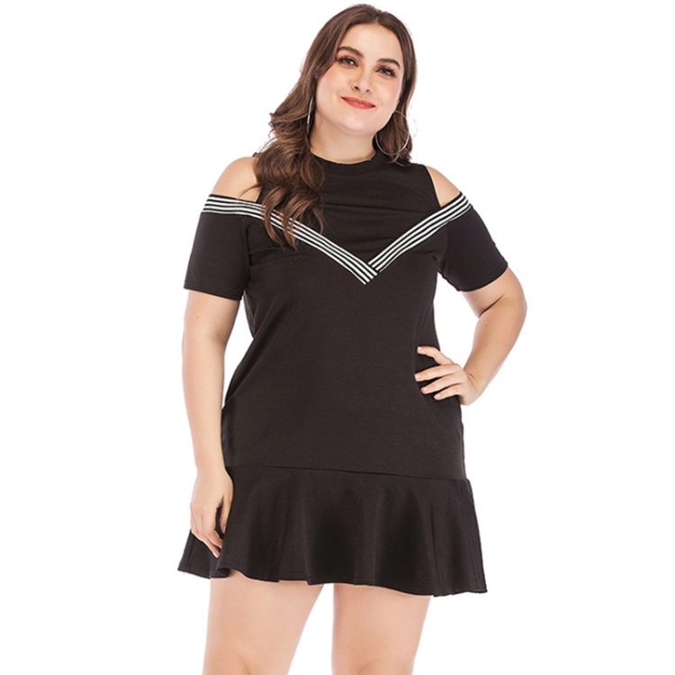 

V-neck Short Sleeve Dress (Color:Black Size:M)