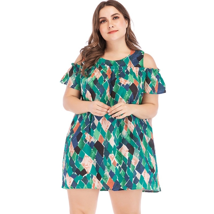 

Printed Off-shoulder Short Sleeve Dress (Color:Green Size:M)