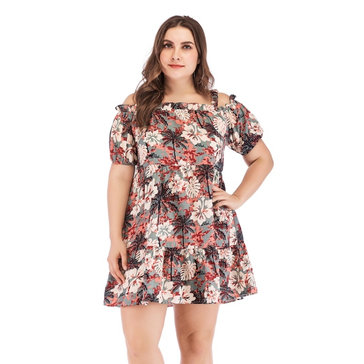 

Printed Off-shoulder Short Sleeve Dress (Color:As Show Size:M)