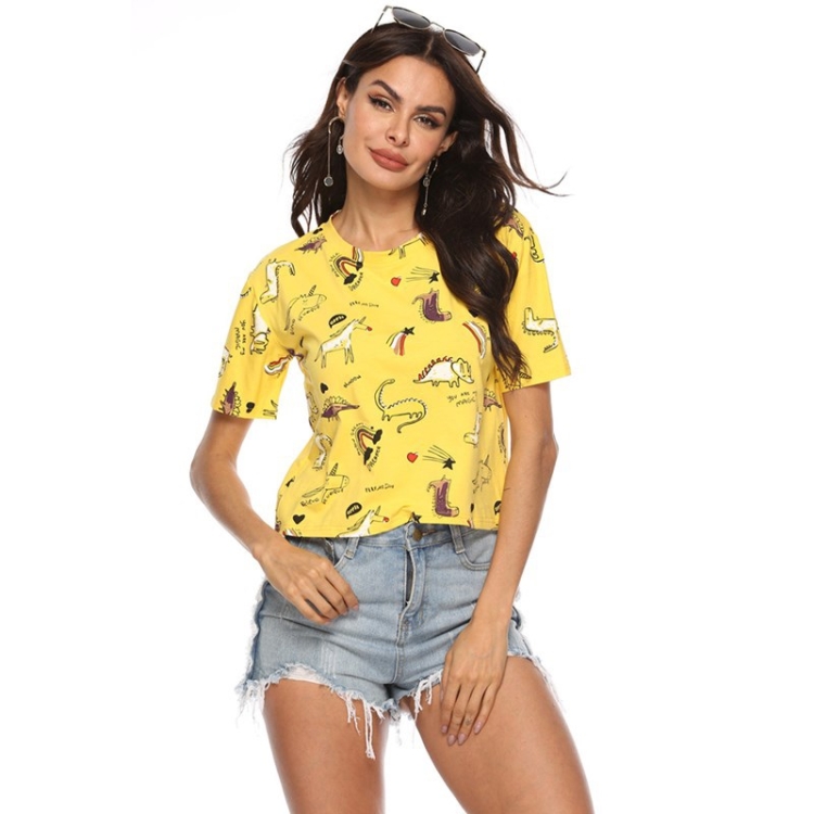 

Women Simple Print T-shirt (Color:Yellow Size:S)
