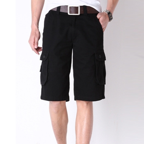 

Multi-pocket Overalls Comfortable and relaxed Casual Shorts (Color:Black Size:29)