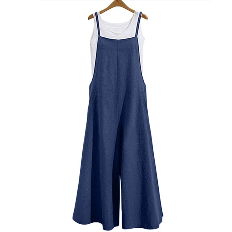 

Casual Loose Linen Comfortable Sling Bib Overalls (Color:Navy Blue Size:M)