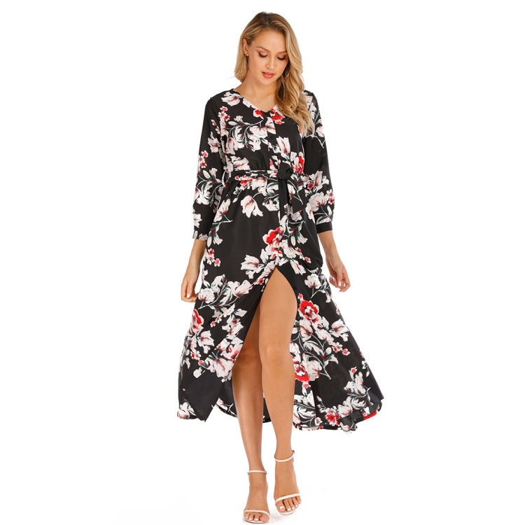 

Retro Fashion Elegant Bohemian Beach Dress Slit Dress (Color:Black Size:S)