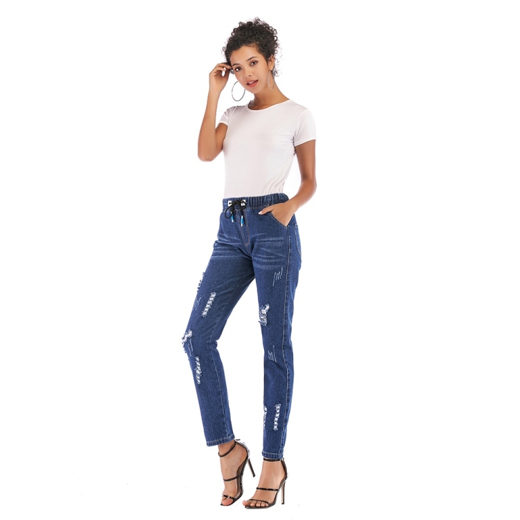 

Fashion Casual Slim Hole Jeans (Color:Dark Blue Size:M)