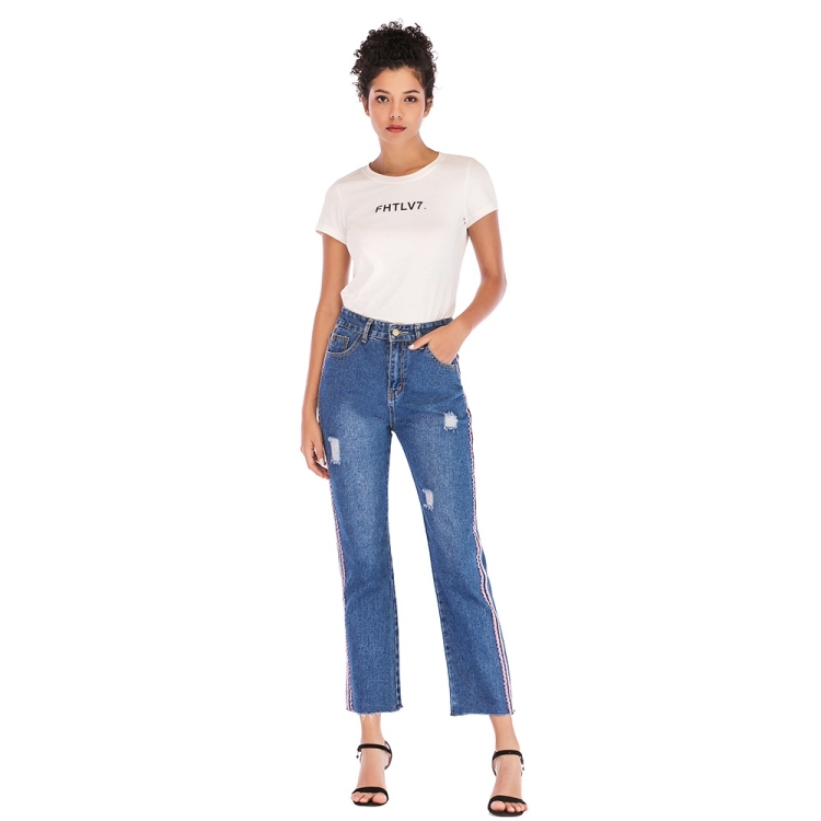 

Fashion Casual Jeans Decorative Ribbon Side (Color:Dark Blue Size:XL)