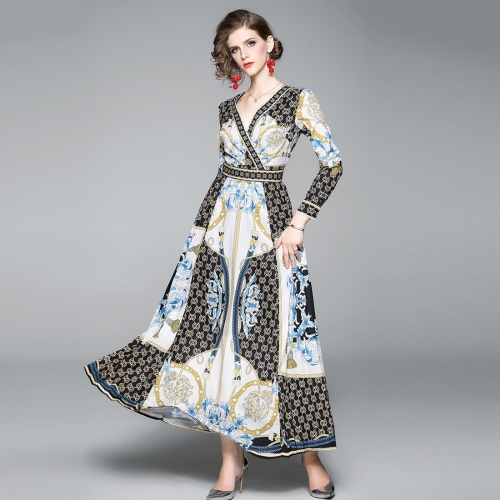 

Long Sleeve Large Swing Printed Dress (Color:As Show Size:M)