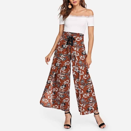 

Leisure Vacation Print Chiffon Casual Pants Trousers (Color:Red Size:XL)