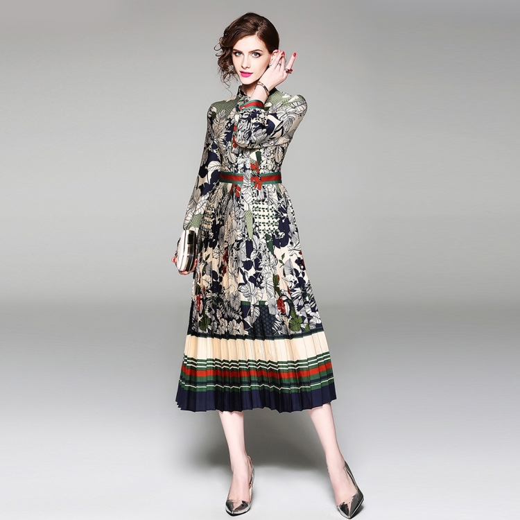 

Printed Slim-fit Midi Dress (Color:Green Size:XXL)