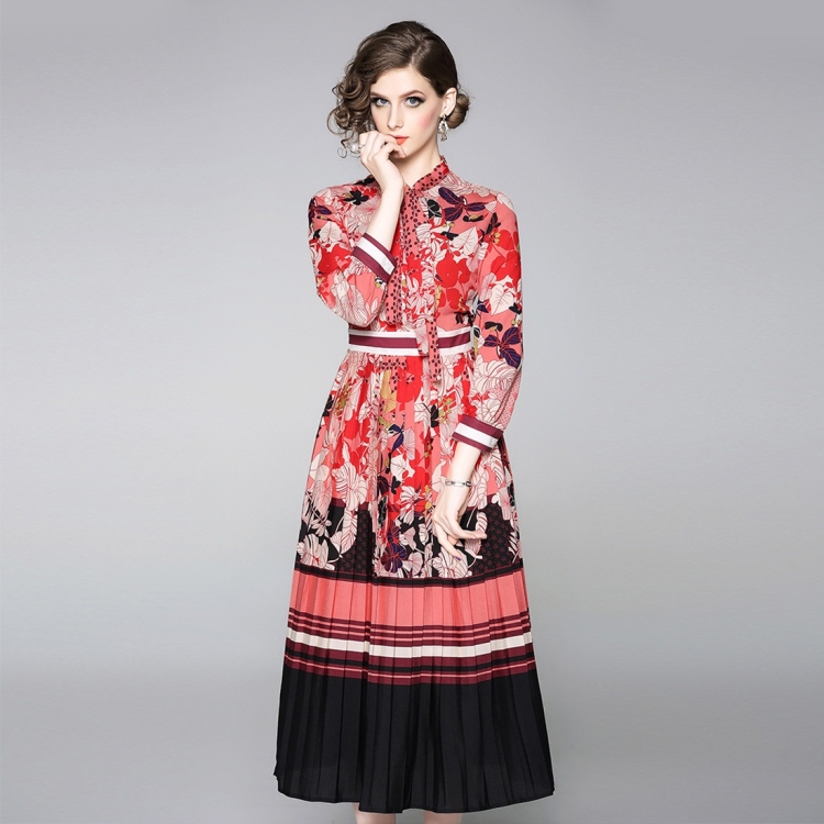 

Printed Slim-fit Midi Dress (Color:Red Size:S)
