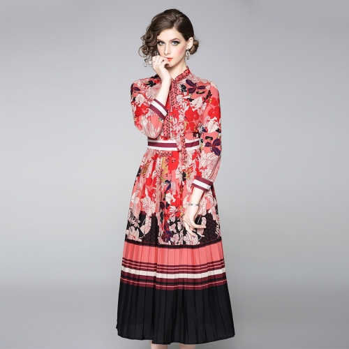 

Printed Slim-fit Midi Dress (Color:Red Size:L)