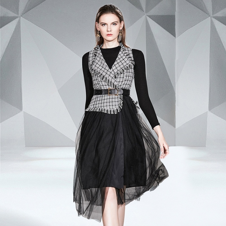 

Woolen Stitching Two-piece Dress (Color:Black Size:L)