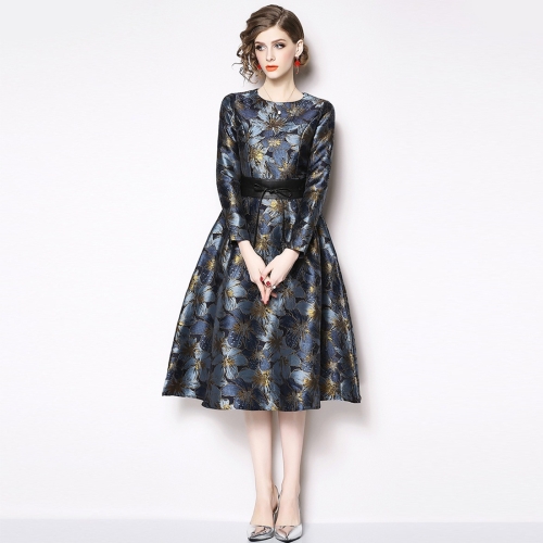 

Jacquard Fashion Slim Dress (Color:Blue Size:S)