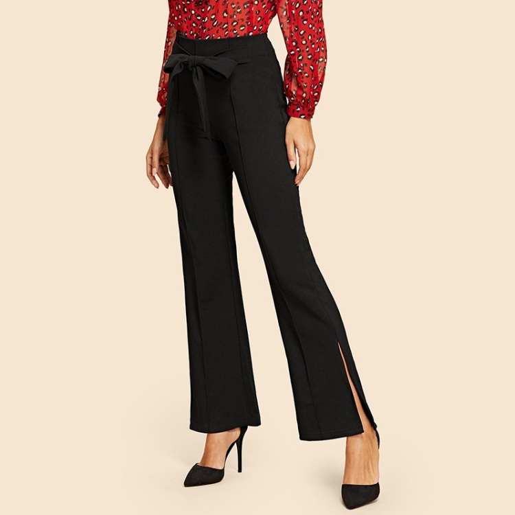 

Fashion Slit Wide Leg Flared Trousers (Color:Black Size:XL)