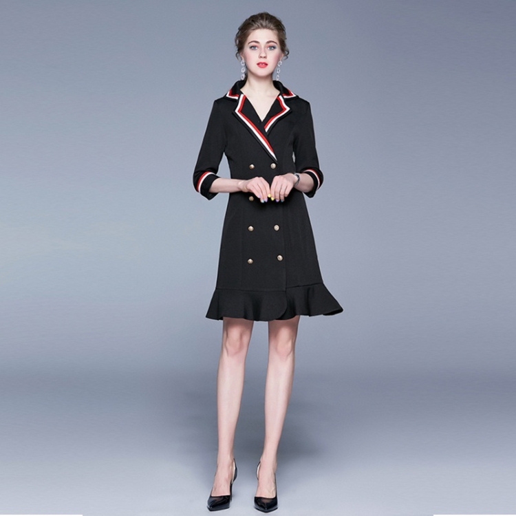 

Fashion Retro Double-breasted Lapel Fishtail Skirt Dress (Color:Black Size:M)