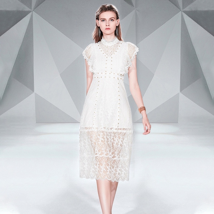 

Lace Hollow Stitching Dress (Color:White Size:S)
