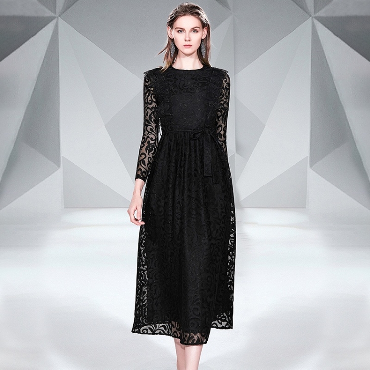 

Fashion Lace Long Sleeve Dress (Color:Black Size:XL)