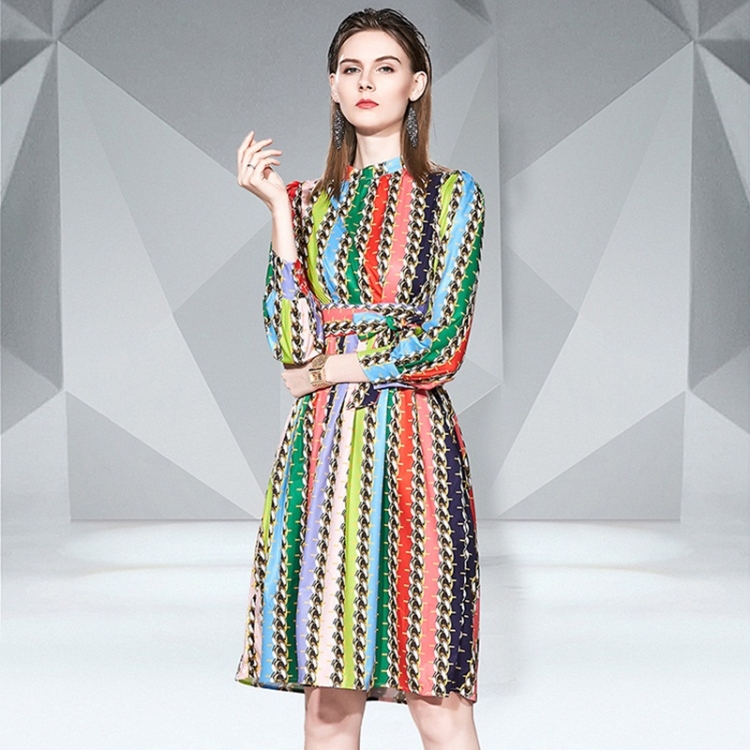 

Color Stripe Temperament Slim Dress (Color:As Show Size:S)