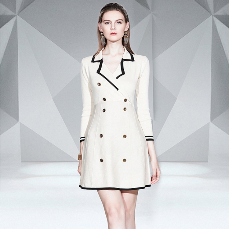 

Blazer Contrast Edges Dress (Color:Beige Size:One Size)