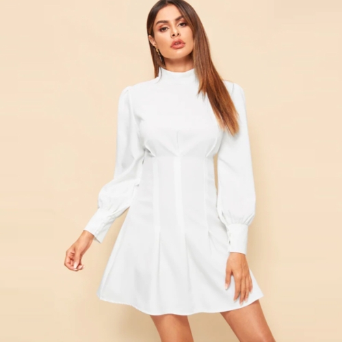 lantern sleeve white dress