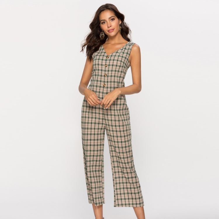 green plaid jumpsuit