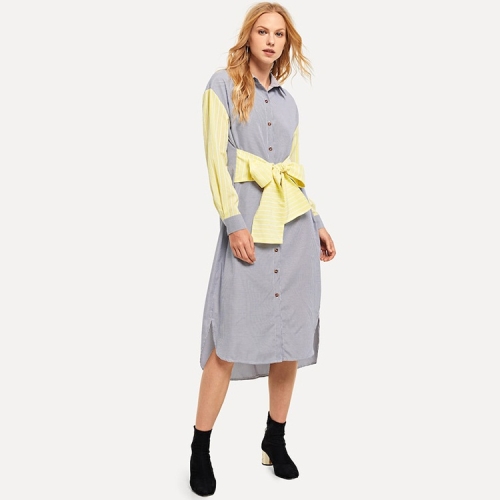 

Splice Long Sleeve Dress (Color:Grey Size:M)