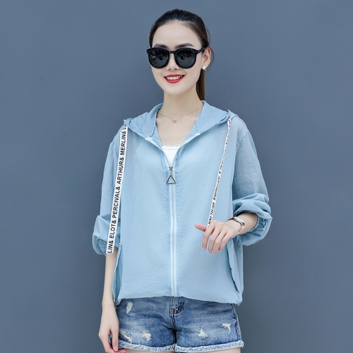 

Women Loose Casual Sun Protection Thin Coat (Color:Blue Size:XL)