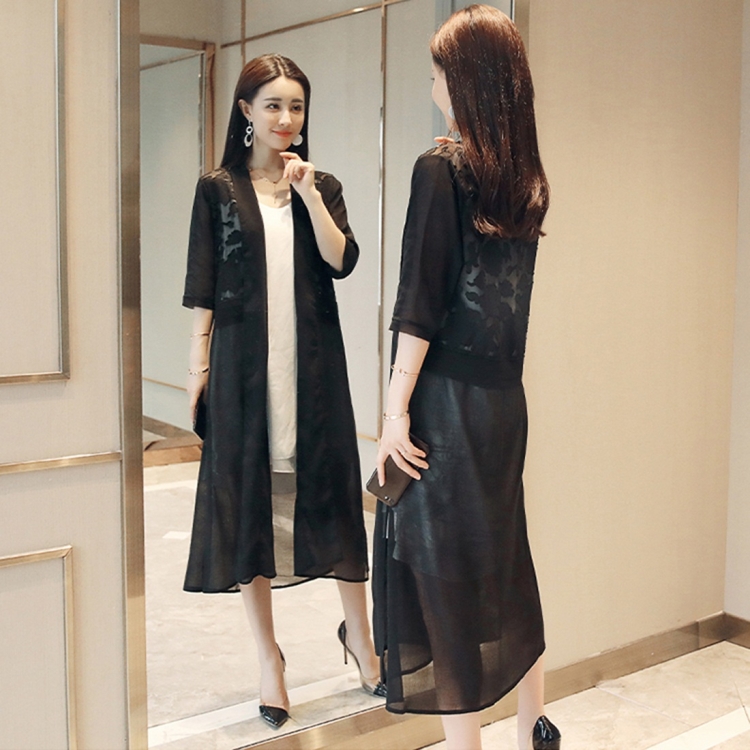 

Women Mid-length Cardigan Sunscreen Chiffon Thin Coat (Color:Black Size:S)