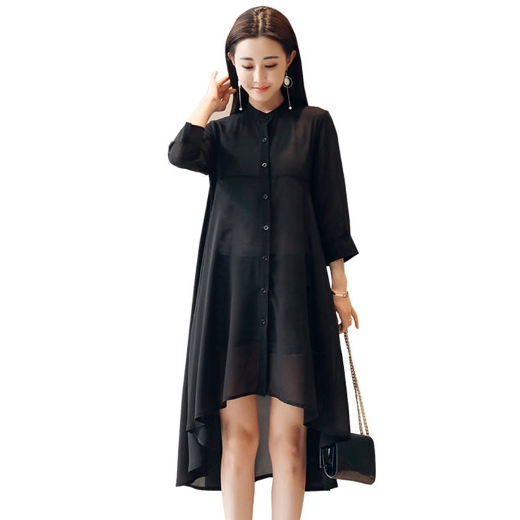 

Women Mid-length Chiffon Cardigan Sunscreen Clothing Loose Thin Coat (Color:Black Size:XXL)