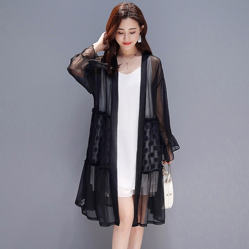 

Women Long-sleeved Chiffon Cardigan Sunscreen Loose and Thin Coat (Color:Black Size:XL)