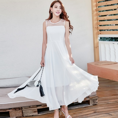 

Sweet Mesh Stitching High Waist Was Thin And Big Skirt Skirt Seaside Holiday Skirt Elegant Long Skirt (Color:White Size:S)