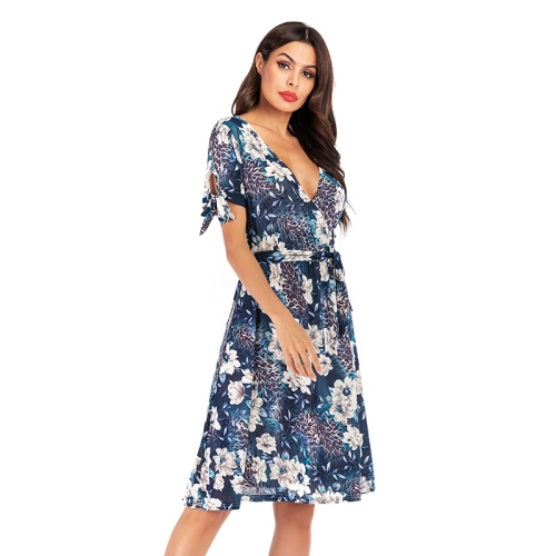

Small Fragrant Dress Summer Chiffon Floral Big Swing Ladies Mid-length Skirt (Color:Peacock Blue Size:S)