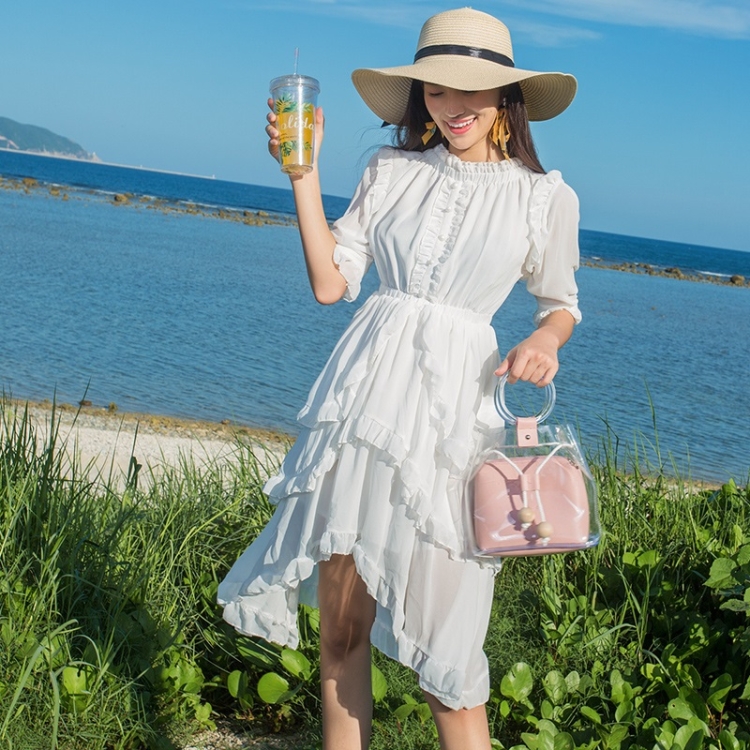 

Sweet Word Slim Slimming Bohemian Dress Seaside Vacation Beach Skirt (Color:White Size:S)