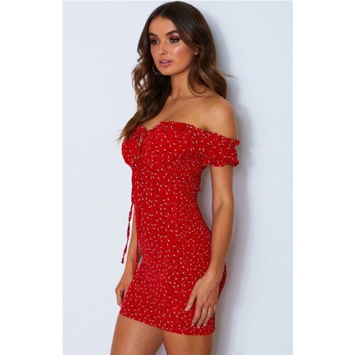 

Sexy Versatile Slim Collar Floral Print Lace Dress (Color:Red Size:S)